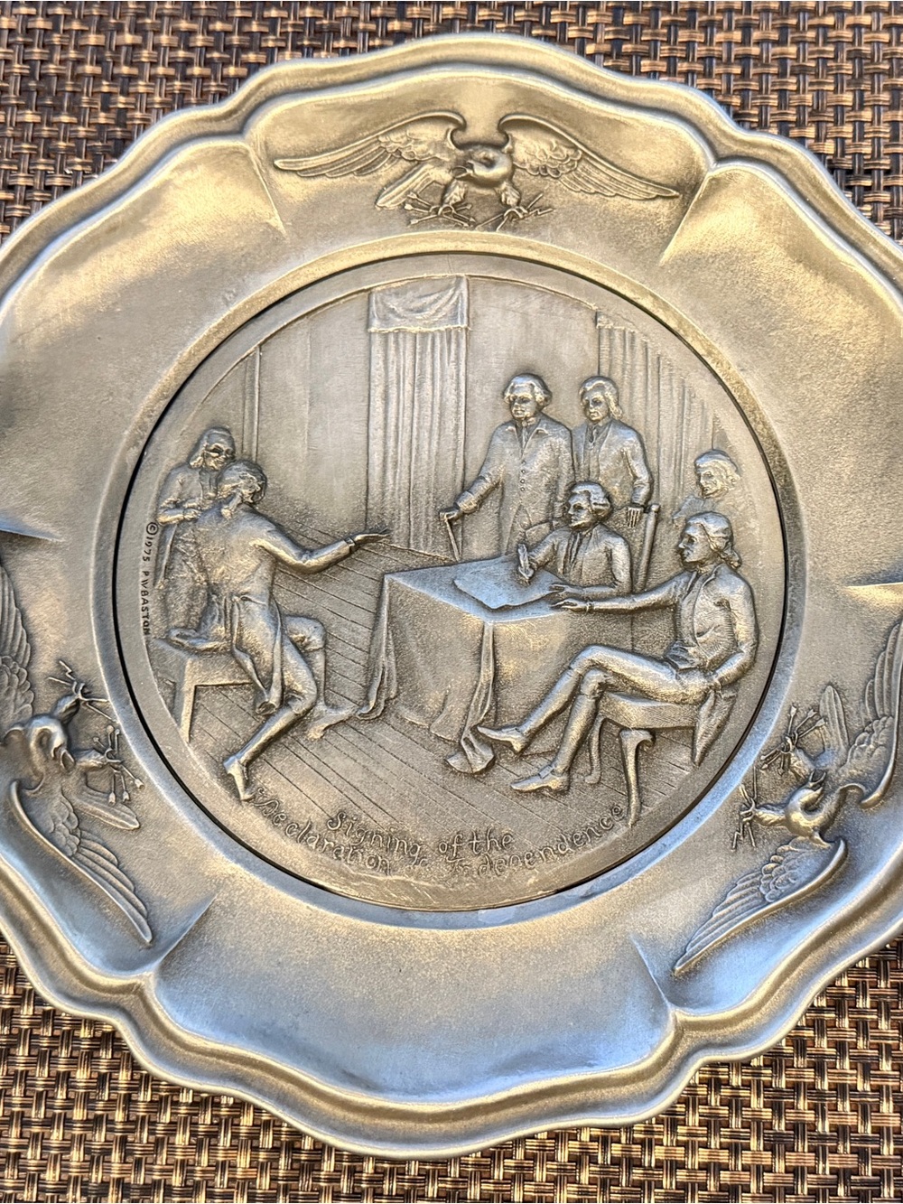 Birth of Nation Eagle Bicentennial Worcester Pewter Decorative Plate 1975 Heavy